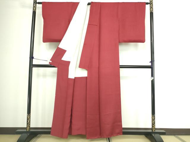 平和屋着物■上質な色無地 紗綾形地紋 濃紅色 正絹 逸品 DABC0098sf