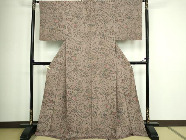 平和屋着物■上質な小紋 草花文 ロング丈 正絹 逸品 DABC0105sf
