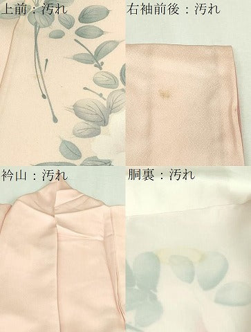 平和屋着物▽訪問着　単衣　紬地　手描き　枝花文　正絹　逸品　AABA7545fy 平和屋着物▽訪問着 単衣 紬地 型染め 藤花房 正絹 逸品 AAAW1370fy
