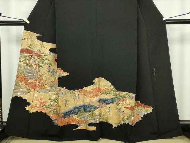 平和屋着物■豪華黒留袖 作家物 風景人物文 金彩 正絹 逸品 DABC0259sf