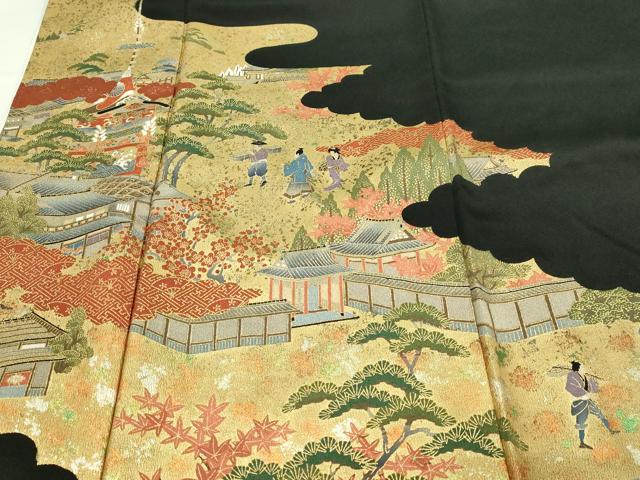 平和屋着物■豪華黒留袖 作家物 風景人物文 金彩 正絹 逸品 DABC0259sf