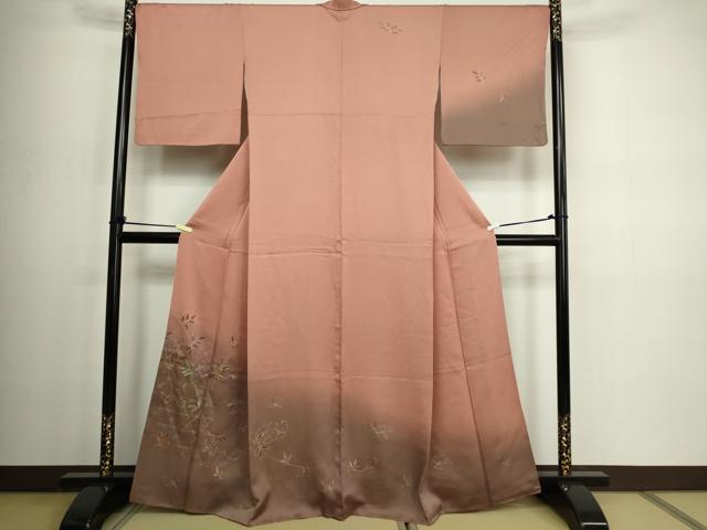平和屋着物■訪問着 枝葉文 暈し染め 金銀彩 正絹 逸品 DABC0286sf