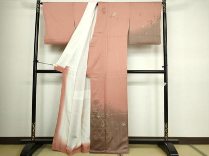平和屋着物■訪問着 枝葉文 暈し染め 金銀彩 正絹 逸品 DABC0286sf