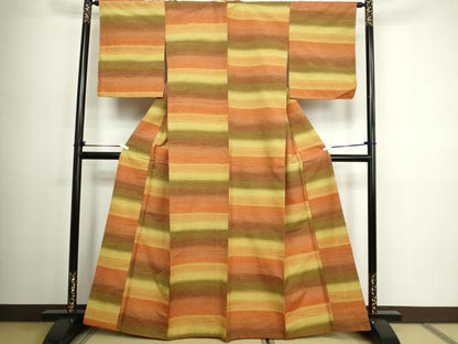 平和屋着物■上質な紬 横段文 正絹 逸品 未使用 DABC0289sf