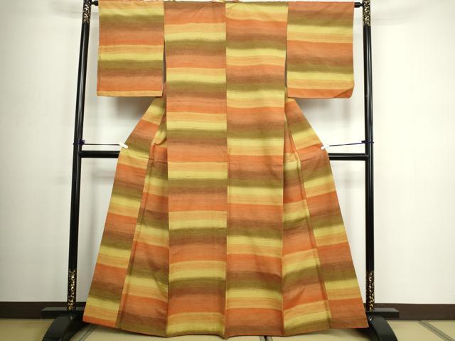 平和屋着物■上質な紬 横段文 正絹 逸品 未使用 DABC0289sf