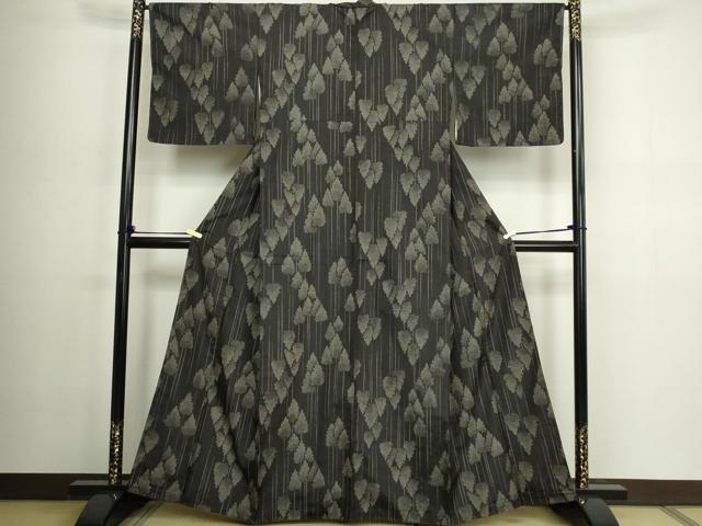 平和屋着物■上質な紬 樹林文 黒地 正絹 逸品 DABC0291sf