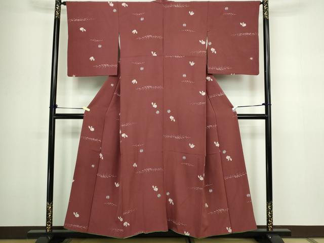平和屋着物■上質な小紋 草葉文 正絹 逸品 DABC0305sf