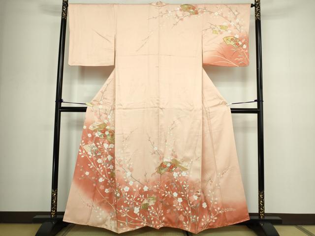 平和屋着物■訪問着 駒刺繍 地紙枝梅文 暈し染め 金彩 正絹 逸品 DABC0307sf