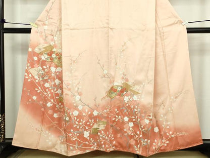 平和屋着物■訪問着 駒刺繍 地紙枝梅文 暈し染め 金彩 正絹 逸品 DABC0307sf