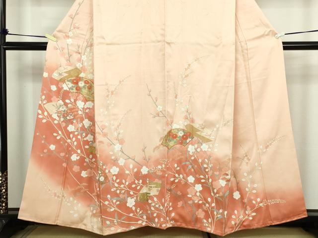 平和屋着物■訪問着 駒刺繍 地紙枝梅文 暈し染め 金彩 正絹 逸品 DABC0307sf