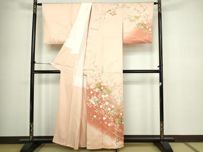平和屋着物■訪問着 駒刺繍 地紙枝梅文 暈し染め 金彩 正絹 逸品 DABC0307sf