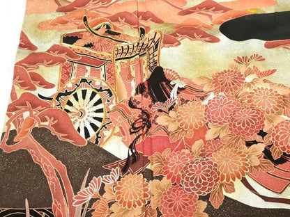 平和屋着物■豪華黒留袖 駒刺繍 御所車花鳥文 金彩 正絹 逸品 DABC0322sf