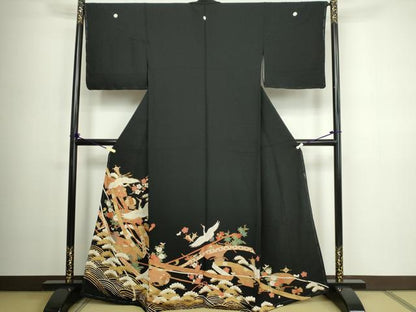 平和屋着物■豪華黒留袖 飛鶴文 松竹梅 金彩 正絹 逸品 DABC0324sf