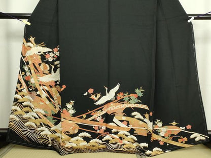 平和屋着物■豪華黒留袖 飛鶴文 松竹梅 金彩 正絹 逸品 DABC0324sf