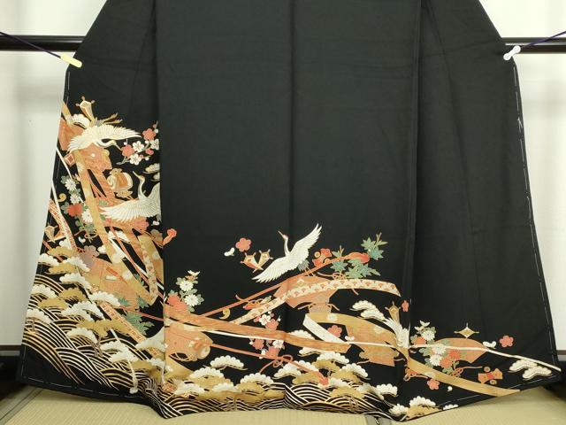 平和屋着物■豪華黒留袖 飛鶴文 松竹梅 金彩 正絹 逸品 DABC0324sf