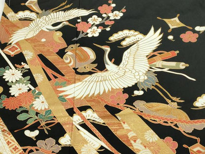平和屋着物■豪華黒留袖 飛鶴文 松竹梅 金彩 正絹 逸品 DABC0324sf