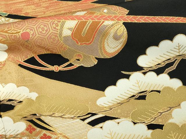 平和屋着物■豪華黒留袖 飛鶴文 松竹梅 金彩 正絹 逸品 DABC0324sf