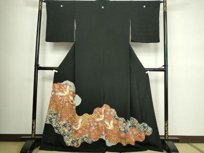 平和屋着物■豪華黒留袖 駒刺繍 飛鶴宝尽くし文 金彩 正絹 逸品 DABC0326sf