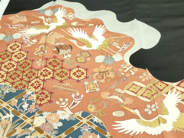 平和屋着物■豪華黒留袖 駒刺繍 飛鶴宝尽くし文 金彩 正絹 逸品 DABC0326sf