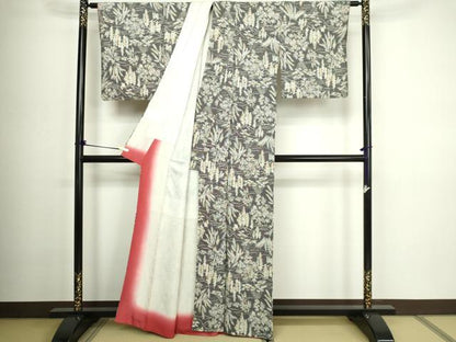 平和屋着物■上質な小紋 枝葉文 鮫小紋柄 黒地 正絹 逸品 DABC0335sf