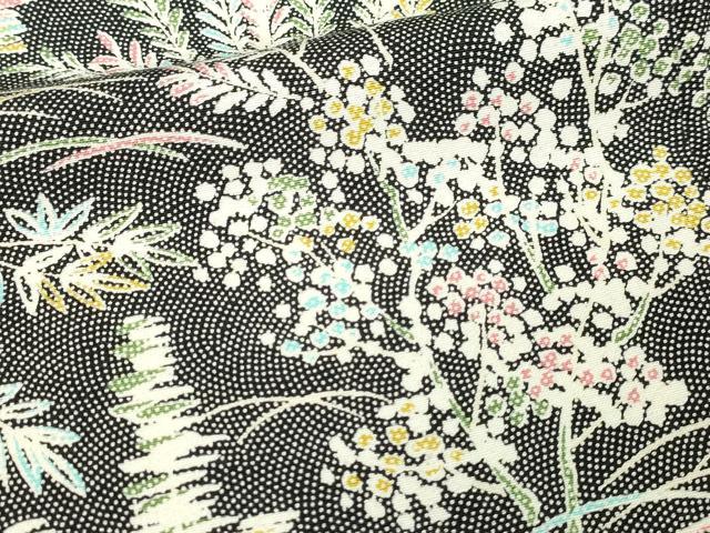 平和屋着物■上質な小紋 枝葉文 鮫小紋柄 黒地 正絹 逸品 DABC0335sf