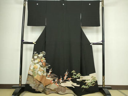 平和屋着物■豪華黒留袖 休み鳥花文 金彩 正絹 逸品 DABC0339sf