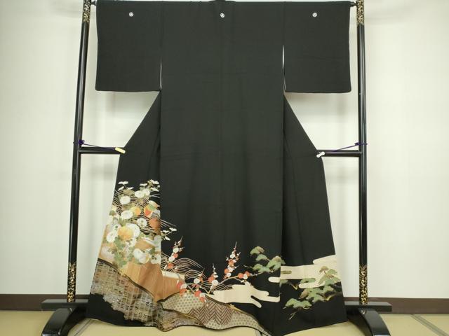 平和屋着物■豪華黒留袖 休み鳥花文 金彩 正絹 逸品 DABC0339sf