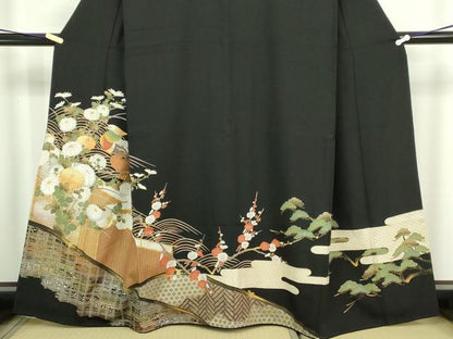 平和屋着物■豪華黒留袖 休み鳥花文 金彩 正絹 逸品 DABC0339sf