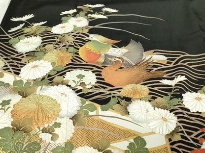 平和屋着物■豪華黒留袖 休み鳥花文 金彩 正絹 逸品 DABC0339sf
