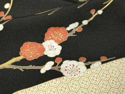 平和屋着物■豪華黒留袖 休み鳥花文 金彩 正絹 逸品 DABC0339sf