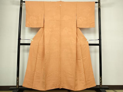 平和屋着物■上質な色無地 花唐草地紋 赤朽葉色 正絹 逸品 DABC0411sf