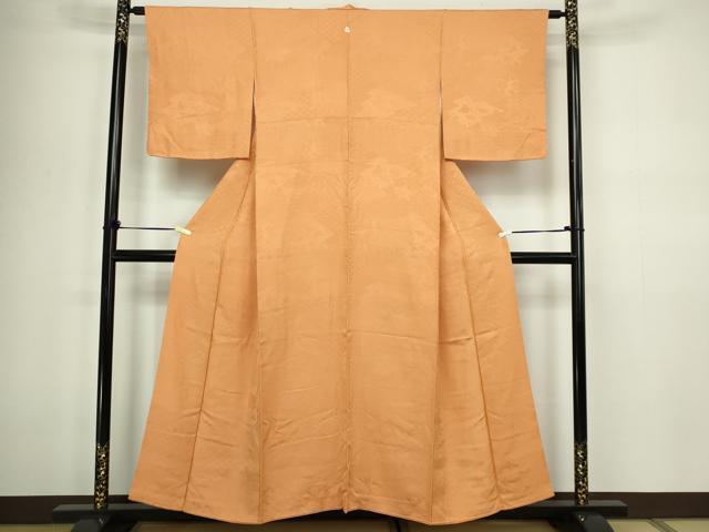 平和屋着物■上質な色無地 花唐草地紋 赤朽葉色 正絹 逸品 DABC0411sf