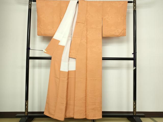 平和屋着物■上質な色無地 花唐草地紋 赤朽葉色 正絹 逸品 DABC0411sf