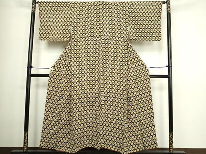 平和屋着物■上質な小紋 舞花文 黒地 正絹 逸品 DABC0427sf