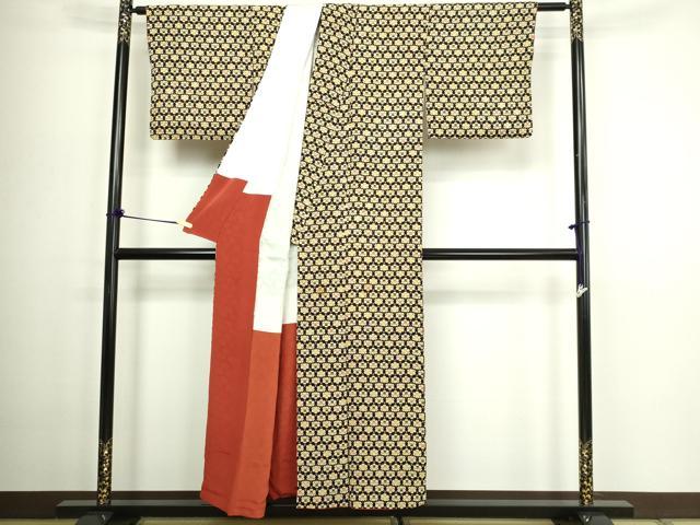 平和屋着物■上質な小紋 舞花文 黒地 正絹 逸品 DABC0427sf