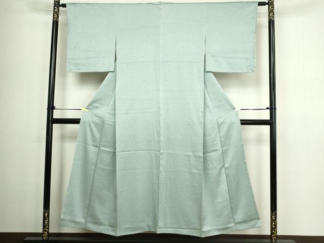 平和屋着物■上質な色無地 青海波地紋 灰黄緑色 正絹 逸品 DABC0428sf
