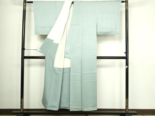 平和屋着物■上質な色無地 青海波地紋 灰黄緑色 正絹 逸品 DABC0428sf