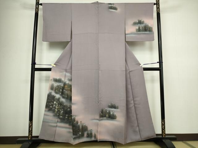 平和屋着物■訪問着 手描き 風景文 暈し染め 金銀彩 正絹 逸品 DABC0434sf