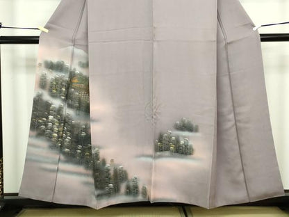 平和屋着物■訪問着 手描き 風景文 暈し染め 金銀彩 正絹 逸品 DABC0434sf
