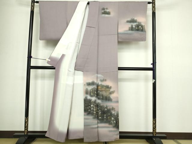 平和屋着物■訪問着 手描き 風景文 暈し染め 金銀彩 正絹 逸品 DABC0434sf