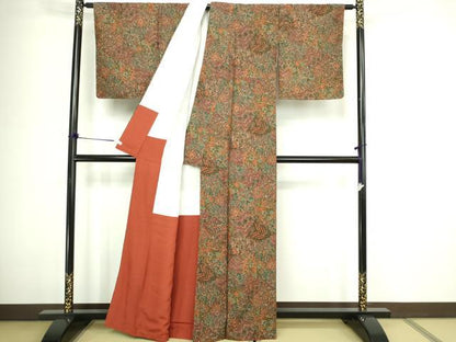 平和屋着物■上質な小紋 更紗花文 正絹 逸品 DABC0435sf