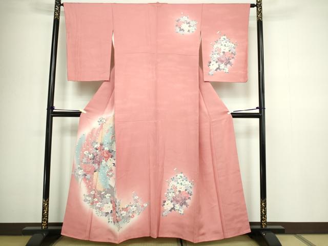 平和屋着物■訪問着 孔雀花文 暈し染め 金彩 正絹 逸品 DABC0440sf