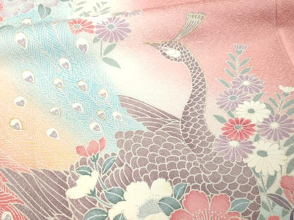 平和屋着物■訪問着 孔雀花文 暈し染め 金彩 正絹 逸品 DABC0440sf