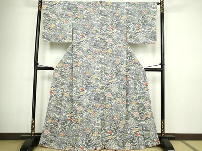平和屋着物■上質な小紋 草花文 正絹 逸品 DABC0442sf