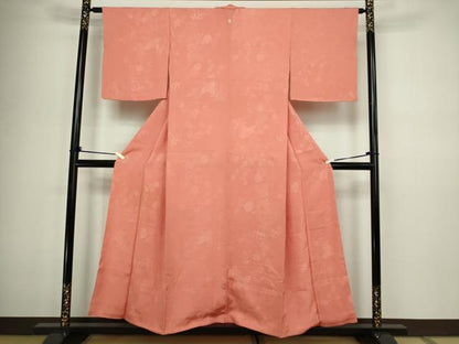 平和屋着物■上質な色無地 草花地紋 曙色 正絹 逸品 DABC0444sf