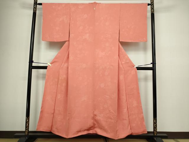 平和屋着物■上質な色無地 草花地紋 曙色 正絹 逸品 DABC0444sf