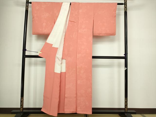 平和屋着物■上質な色無地 草花地紋 曙色 正絹 逸品 DABC0444sf