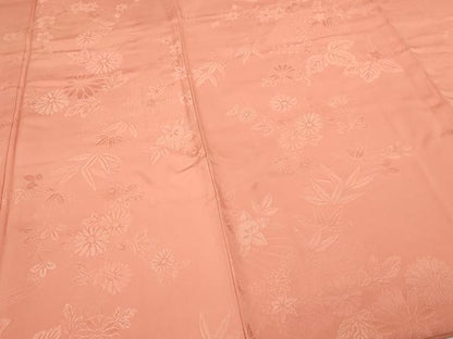 平和屋着物■上質な色無地 草花地紋 曙色 正絹 逸品 DABC0444sf