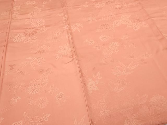 平和屋着物■上質な色無地 草花地紋 曙色 正絹 逸品 DABC0444sf