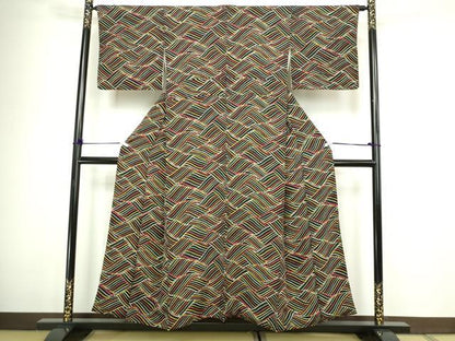 平和屋着物■上質な小紋 立波文 黒地 正絹 逸品 DABC0450sf